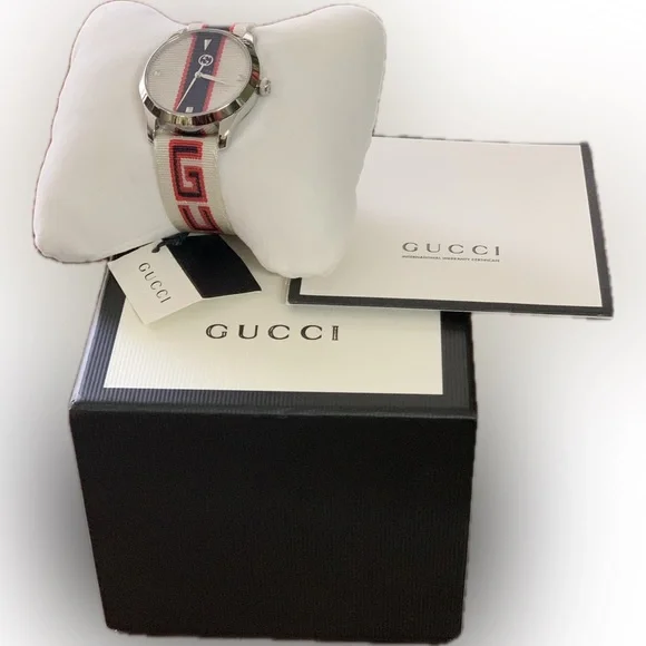 Gucci G-Timeless 38mm White/Red/Blue Unisex Watch.Model Number YA1264071 NWT